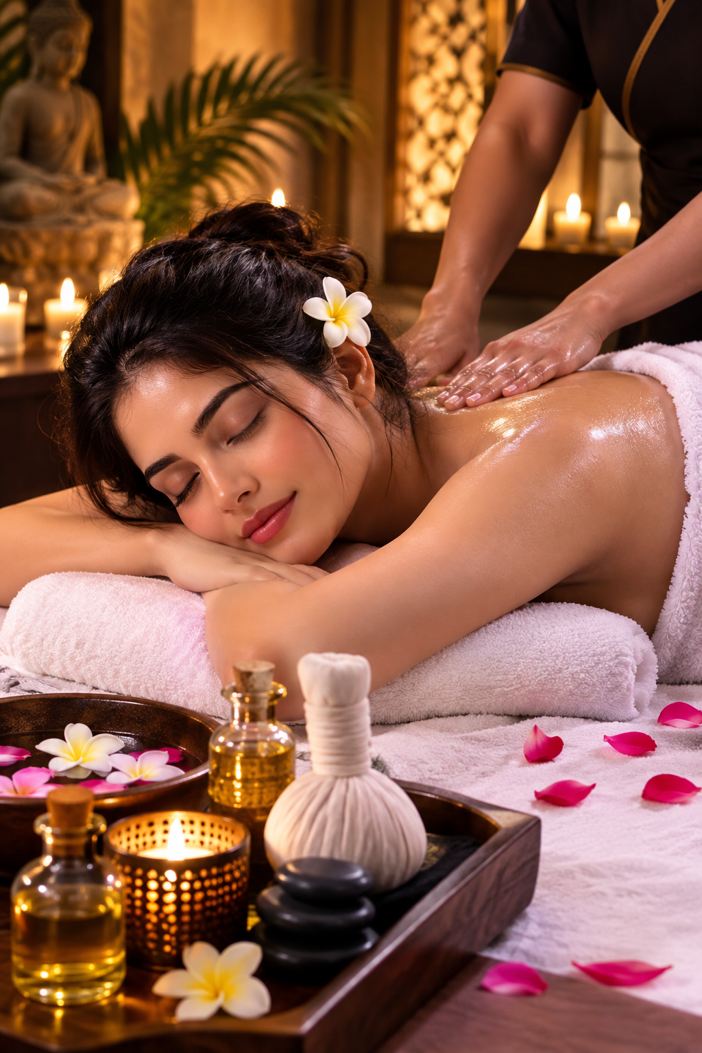 Candlelit luxury spa suite with a linen-draped massage bed at Chill Mood