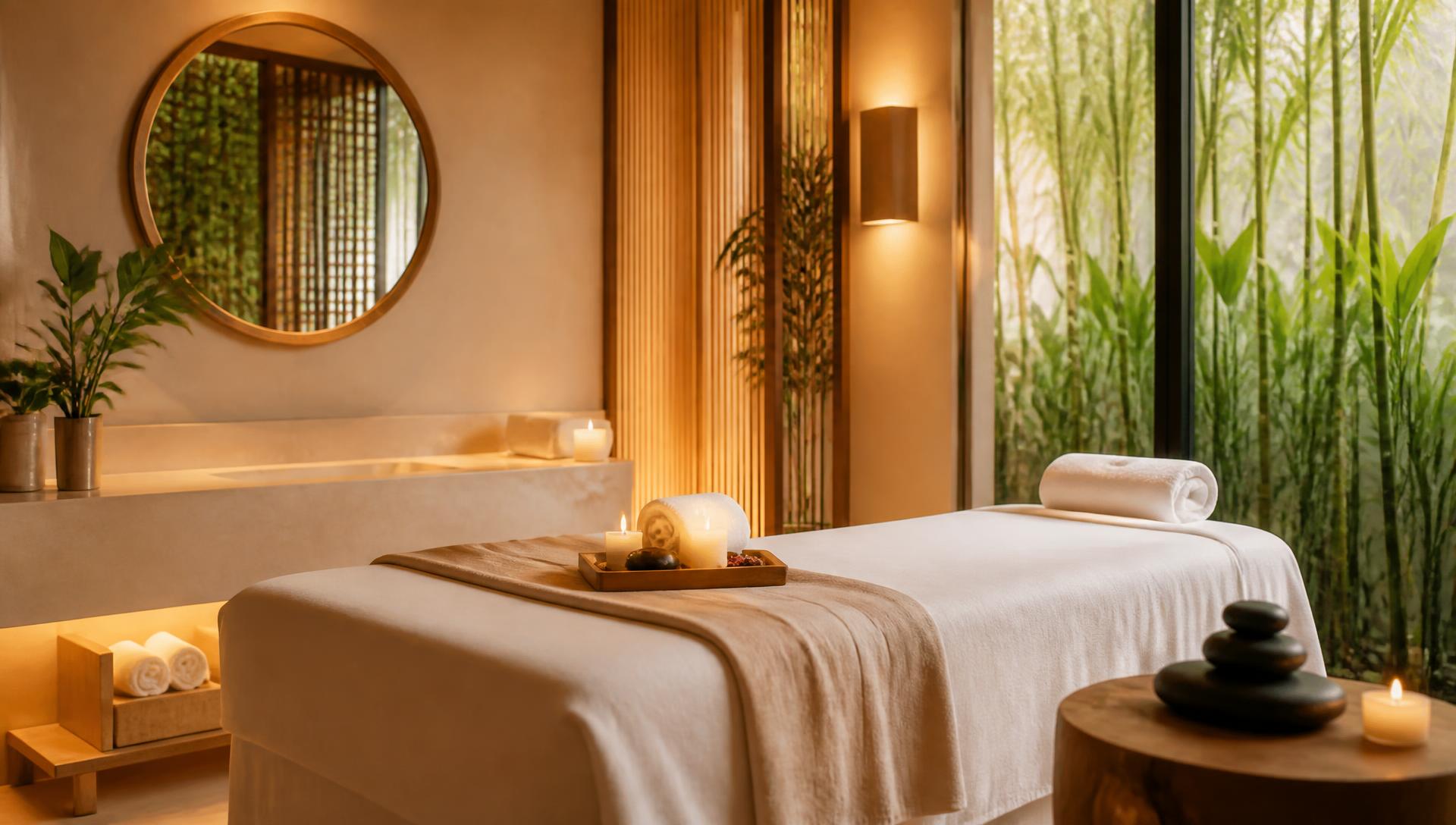 Wide view of the Chill Mood treatment suite at dusk