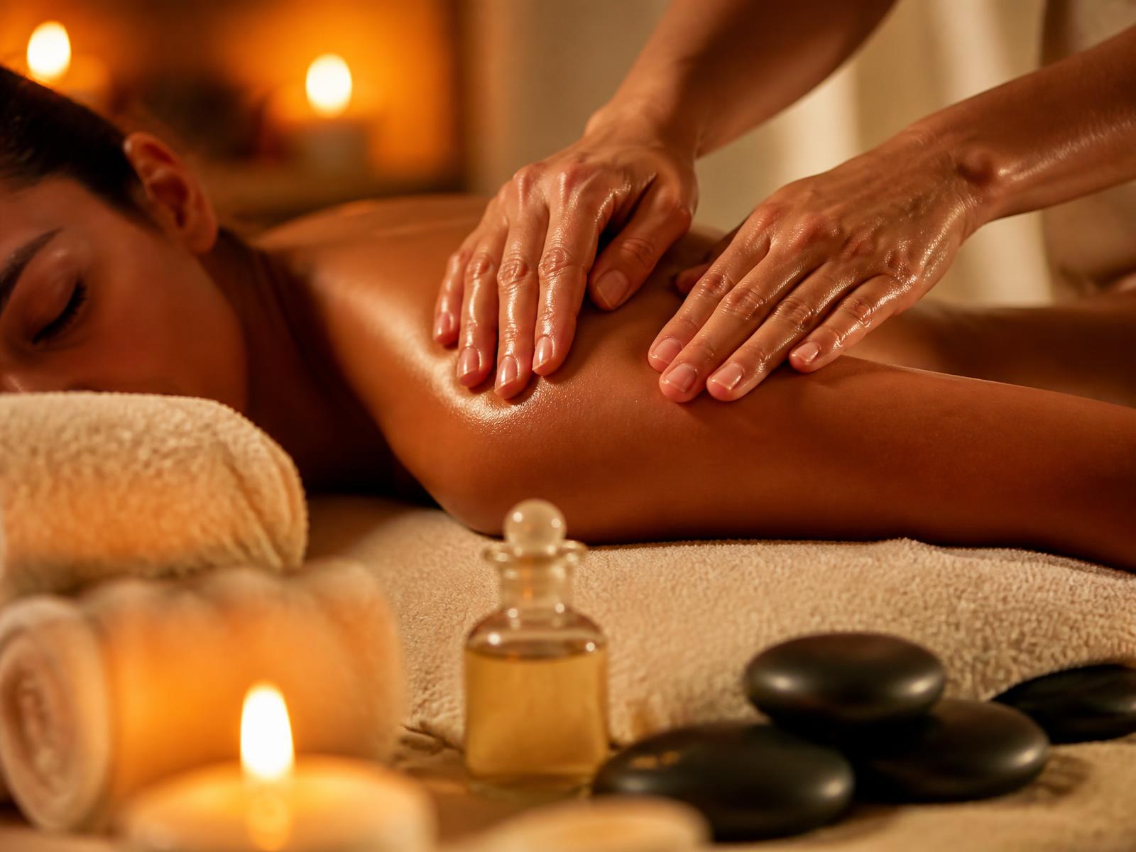 Therapist's hands during an aromatherapy massage